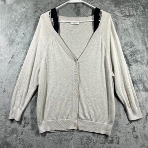 Babaton Cardigan Women Size Medium Cream Nude Button-up V-Neck Finley Silk Blend
